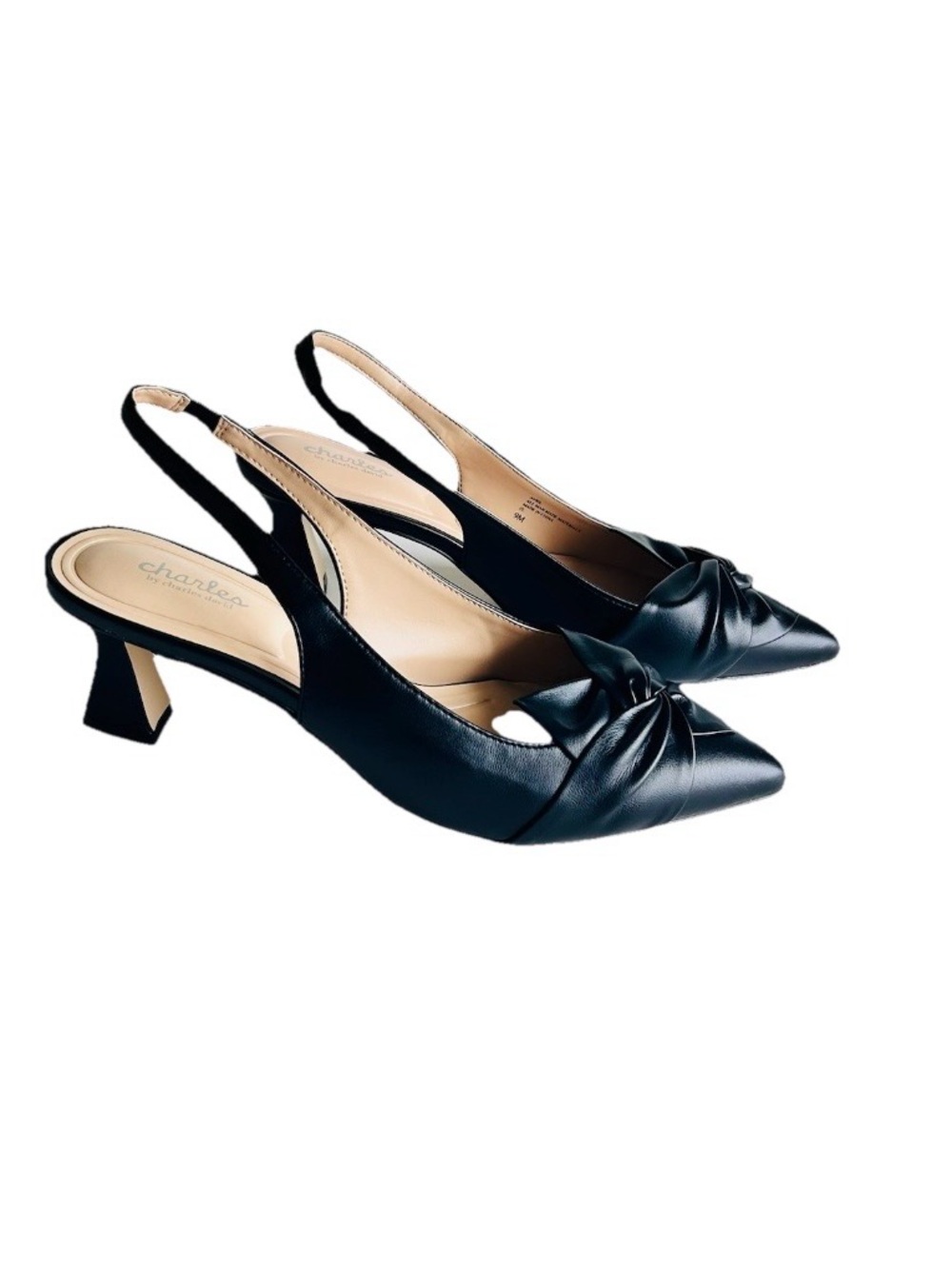 Charles Black Man Made Leather Bow Point Toe Classic Heeled Slingbacks size 9